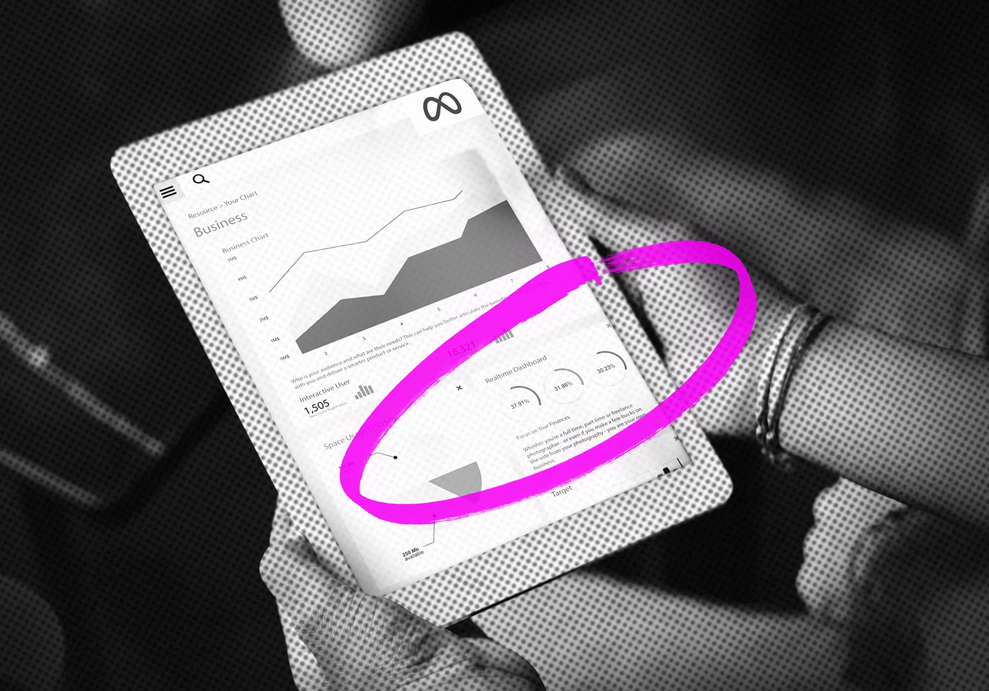 Ipad showing social metrics