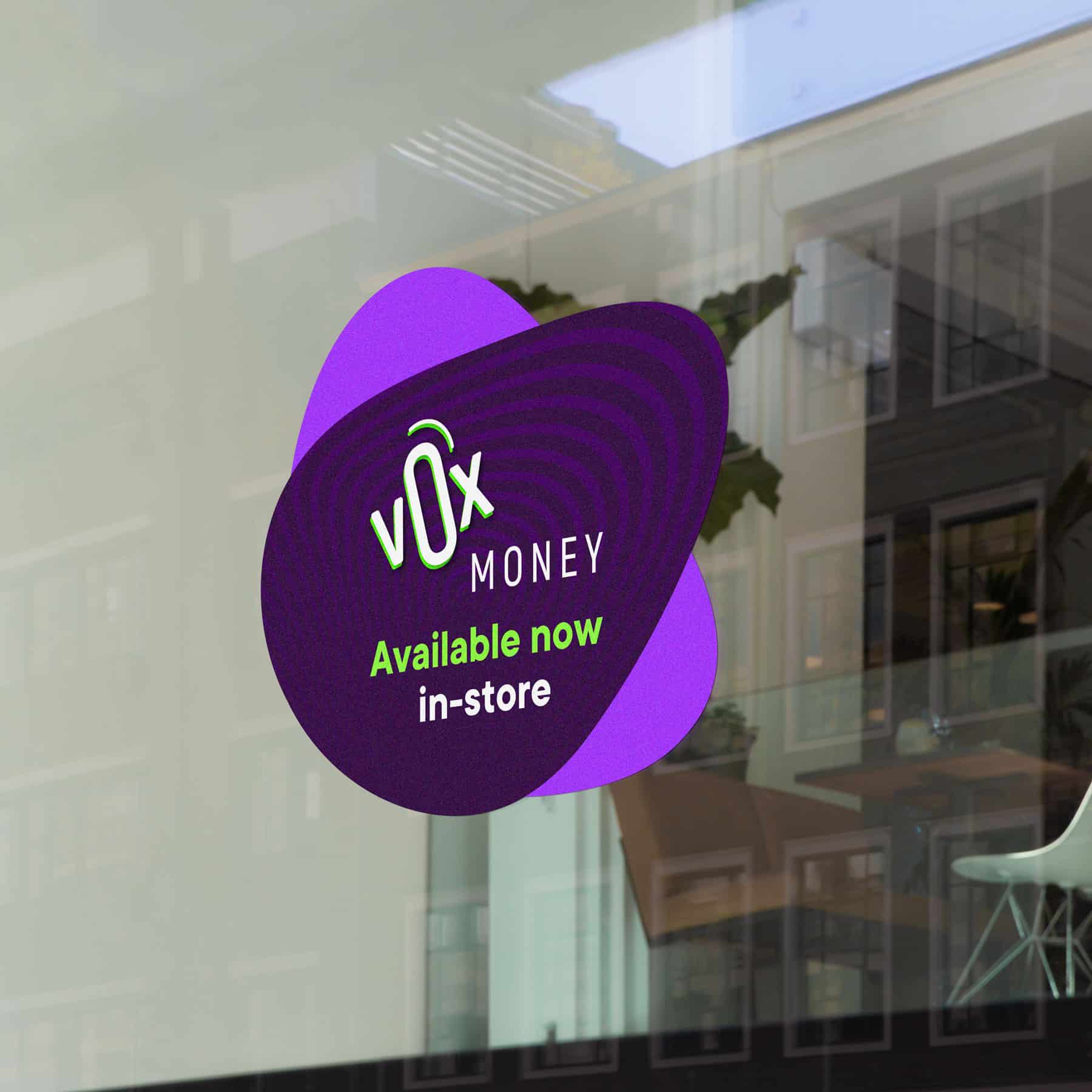 Vox Money shop window decal