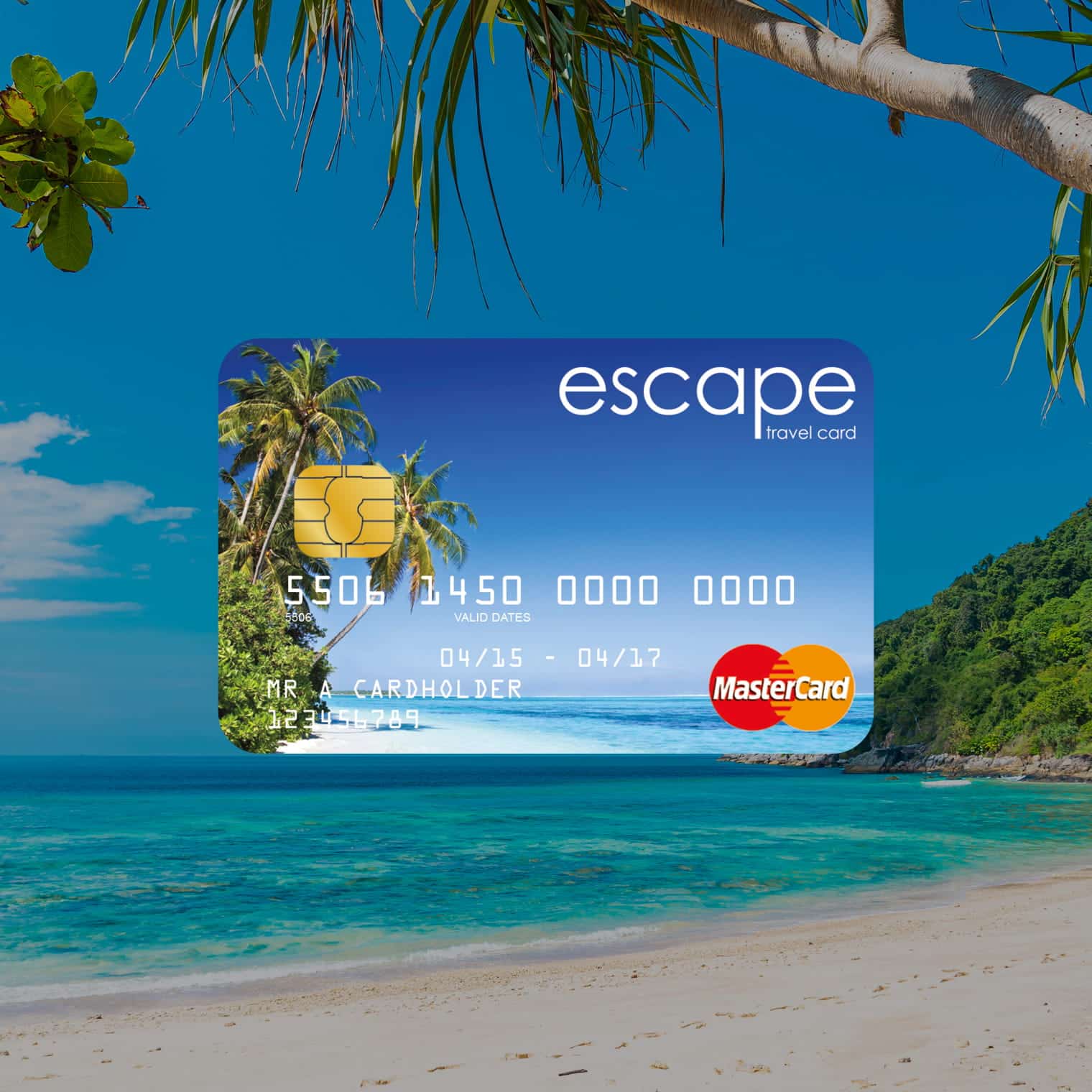 travel card on beach background